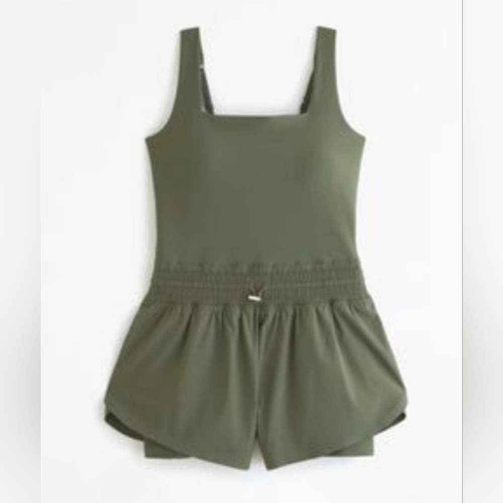 Vively Performance Romper Olive sz 1X Built-In Bra Athletic Active One-Piece NWT